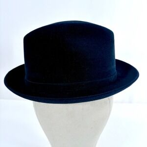 Dobbs Fedora Hat Navy Blue Genuine Fur Felt Feather Accent Men 6 5/8